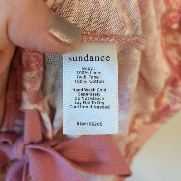 Sundance Women's Linen Pink White Sophia Short Sleeve Tie Waist Shirt XS - Picture 6 of 6